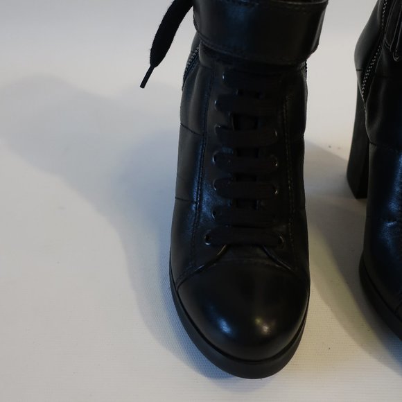 Womens Prada Black Leather Lace-Up Block Heeled Combat Booties 38.5 US/8.5 * - Picture 3 of 16